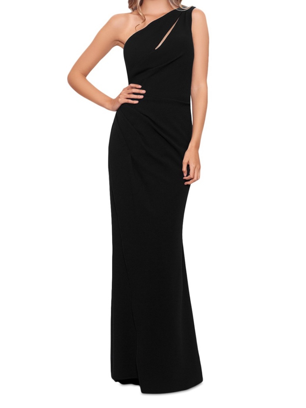 AQUA FORMAL Black Cutout One Shoulder Gown